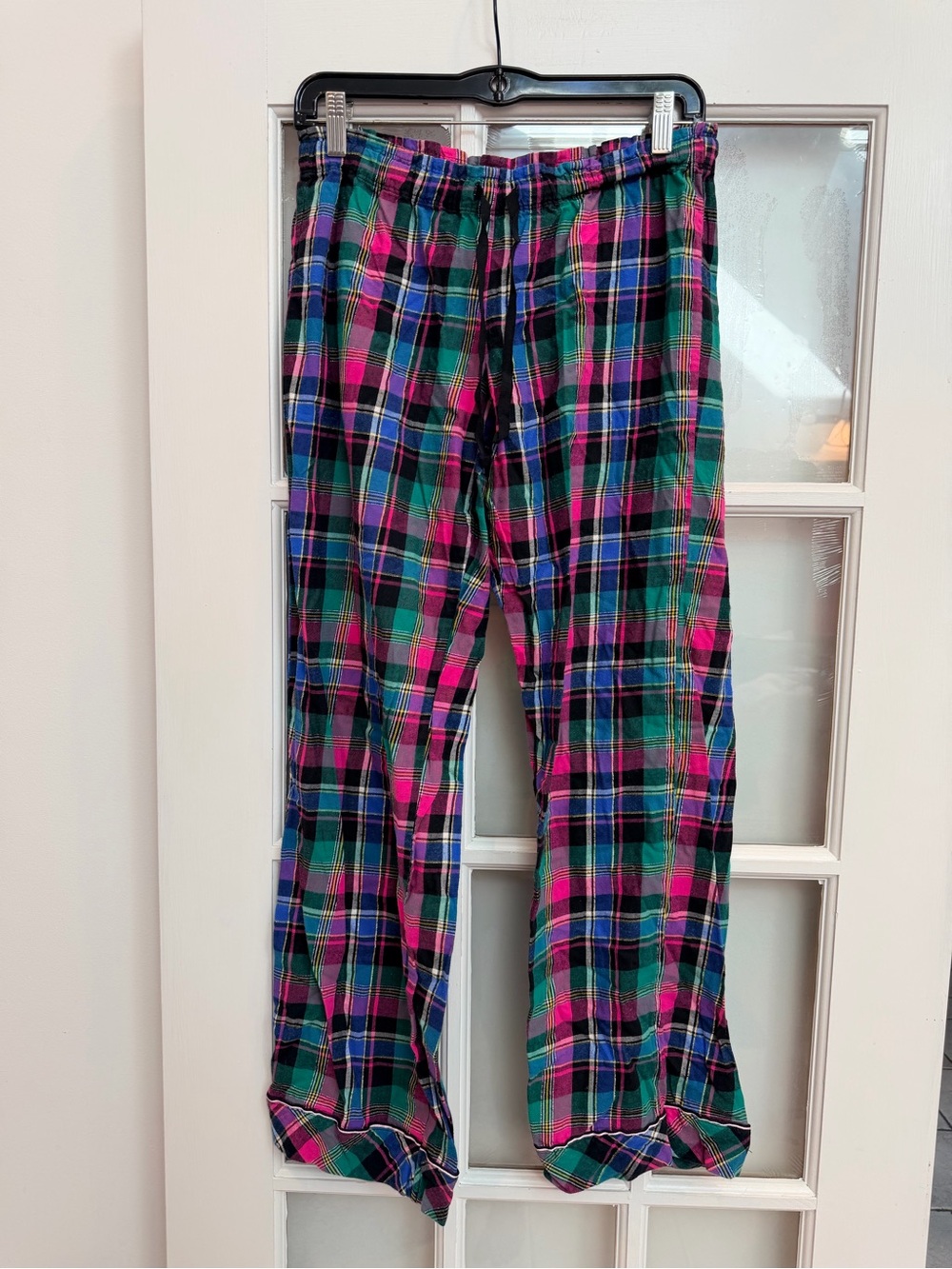 Victoria’s Secret Green & Pink Metallic Stripe Plaid Flannel Pajama Pants Size S